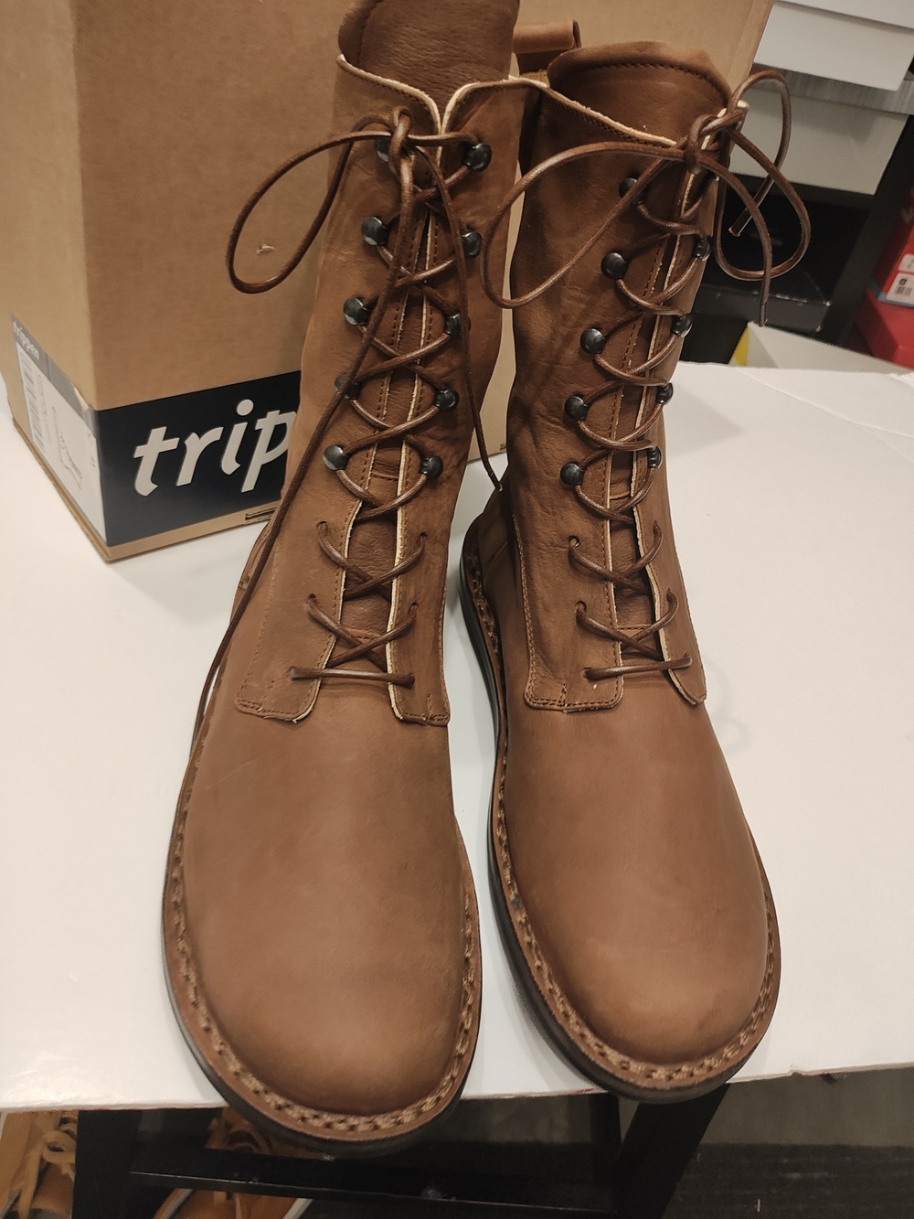 Trippen Brown Leather Lace-Up Combat Boots 41